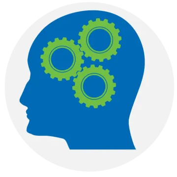 a man's head with gears inside it