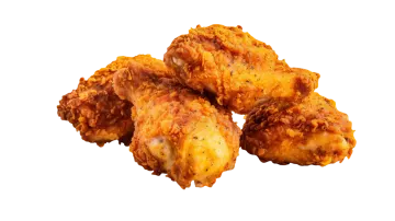 three pieces of fried chicken on a white background