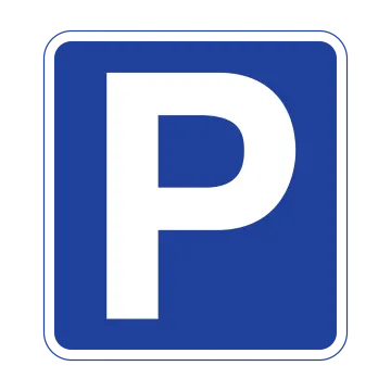 a parking sign with the letter p