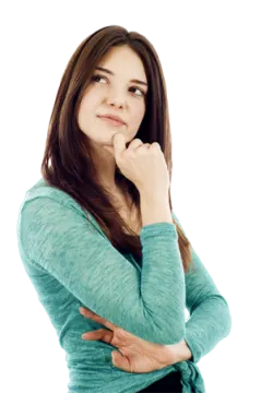 a woman with her hand on her chin
