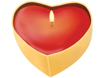 a red heart with a candle inside