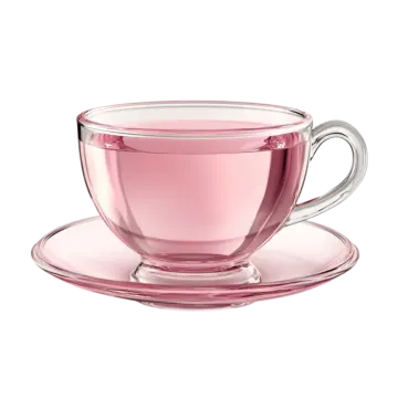 a pink cup and saucer on a white background