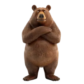 a brown bear standing with his arms crossed