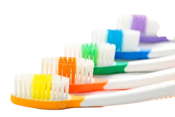 a row of toothbrushs on a white background