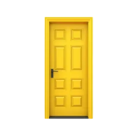 a yellow door on a white background