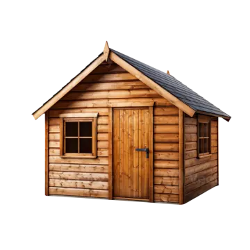 a small wooden shed on a white background