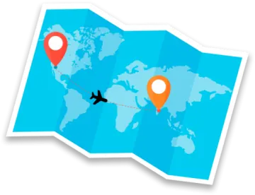 a map with an airplane flying over it