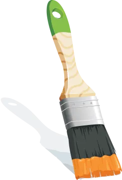 a paint brush with a green handle