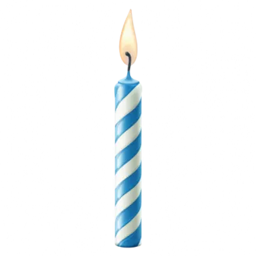 a blue and white candle on a white background