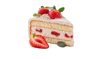 a piece of cake on a plate with strawberries