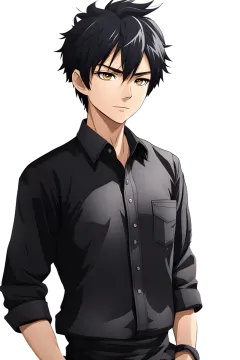 a man in a black shirt with his hands on his hips