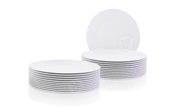 a stack of white plates on a white background