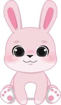 a pink bunny with big eyes sitting down