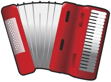 a red and white accordion