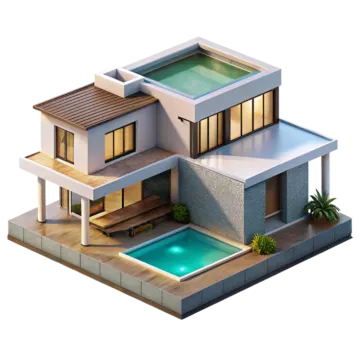 a 3d model of a house with swimming pool