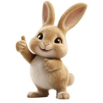 a small rabbit standing up and waving