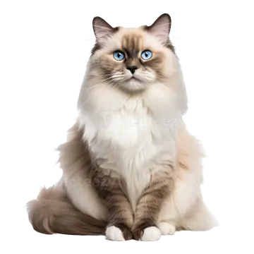 a cat with blue eyes sitting down