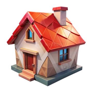 a 3d model of a house with red roof