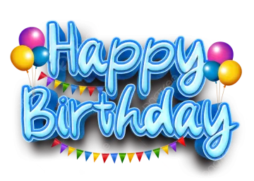 a happy birthday card with balloons and flags