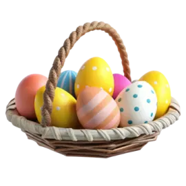 a basket filled with colorful easter eggs
