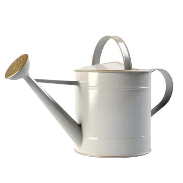 a white watering with a gold handle