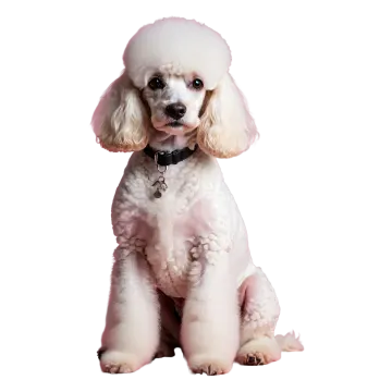 a small white poodle sitting on a white background