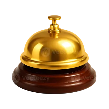a golden bell on top of a wooden stand