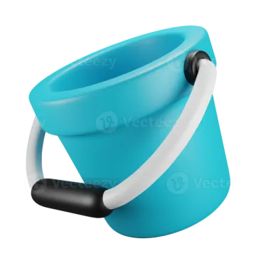 a blue and white bucket with a handle