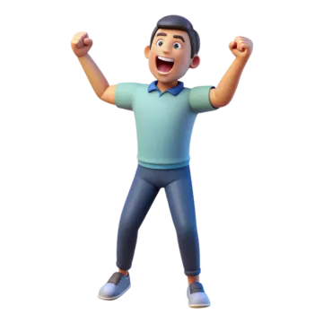 a cartoon character with his arms up in the air