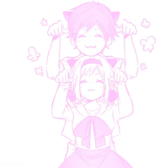 a drawing of two people, one holding the other's head and one holding the other's head