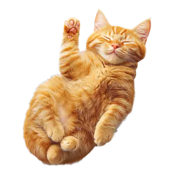 an orange cat laying on its back