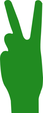 a green hand with two fingers in the middle