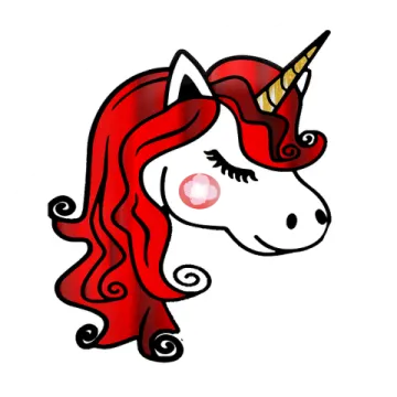 a drawing of a unicorn with red hair