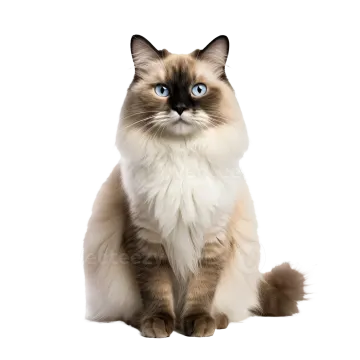 a cat with blue eyes sitting down