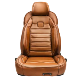 a brown leather car seat on a white background