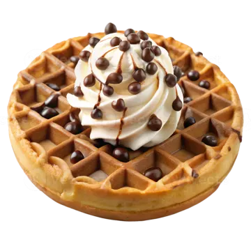 a wa with chocolate and whipped cream on top