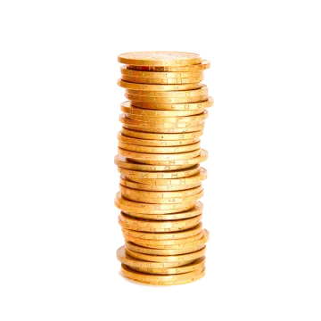 a stack of coins on a white background