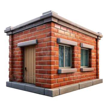 a small brick building with a window and door