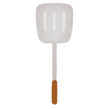 a white spat with a wooden handle