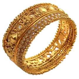 a gold ring with diamonds and pearls