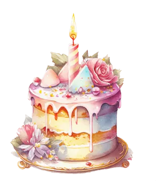 a watercolor painting of a birthday cake
