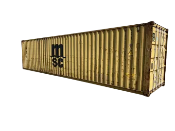 a yellow shipping container on a white background