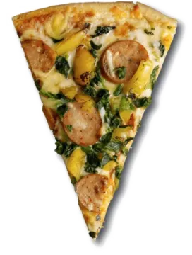 a slice of pizza on a white background