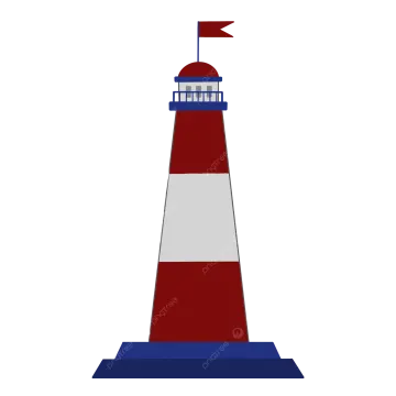 a red and white lighthouse on a white background
