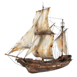 a wooden model of a sailing ship