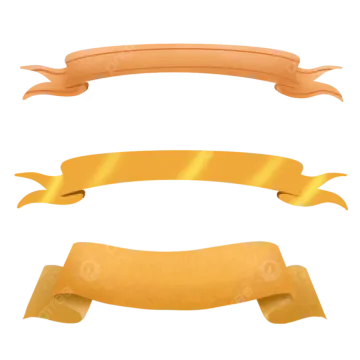 a set of three gold ribbons on white background