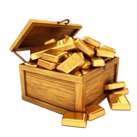 a wooden box filled with gold bars