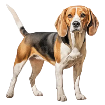 a beagle dog standing on a white background