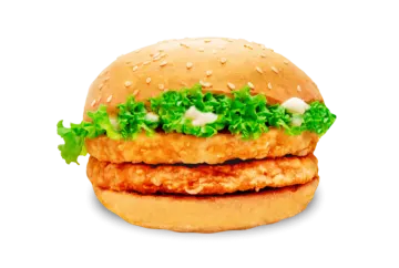 a chicken sandwich on a white background
