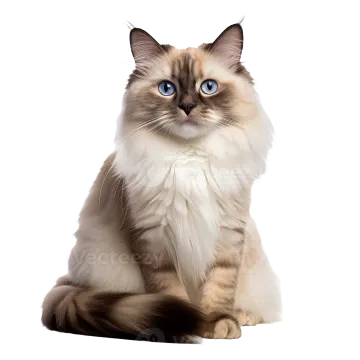 a cat with blue eyes sitting down